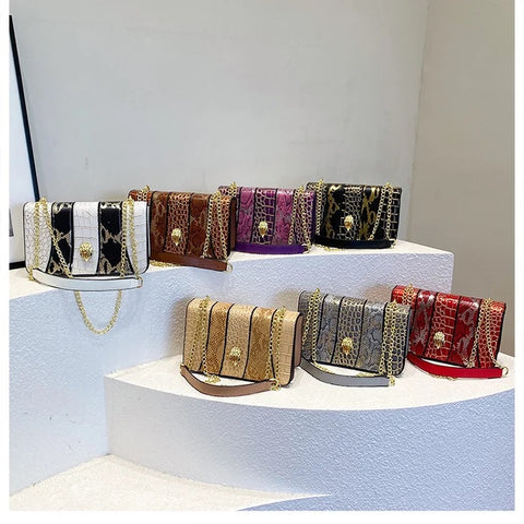 New Designer Alligator Pattern Shoulder Retro Chain Lock Crossbody Flap Handbag CODE: KAR3155