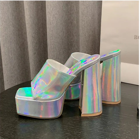 Sexy Open Toe One Broadband Slip-On Thick High Heel Sandals CODE: KAR3164