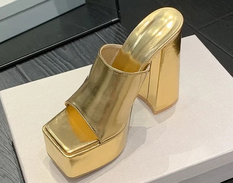 Open Toe One Broadband Slip-On Thick High Heel Sandals SIZE: 38 CODE: READY1564