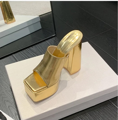 Sexy Open Toe One Broadband Slip-On Thick High Heel Sandals CODE: KAR3164