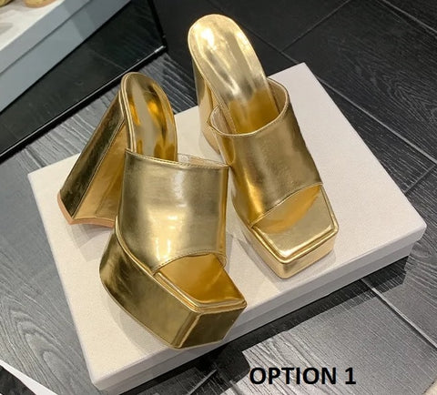 Open Toe One Broadband Slip-On Thick High Heel Sandals SIZE: 38 CODE: READY1564