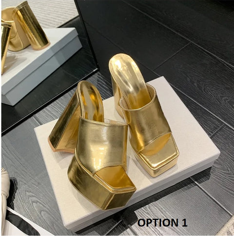 Sexy Open Toe One Broadband Slip-On Thick High Heel Sandals CODE: KAR3164