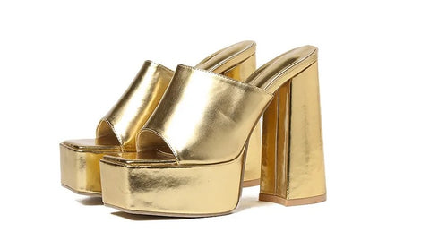 Sexy Open Toe One Broadband Slip-On Thick High Heel Sandals CODE: KAR3164