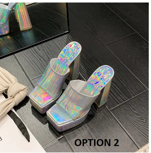 Sexy Open Toe One Broadband Slip-On Thick High Heel Sandals CODE: KAR3164