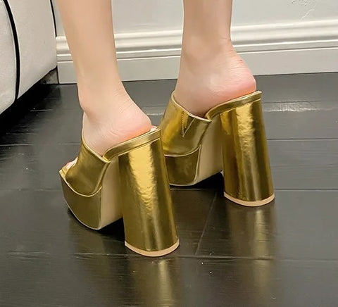 Open Toe One Broadband Slip-On Thick High Heel Sandals SIZE: 38 CODE: READY1564