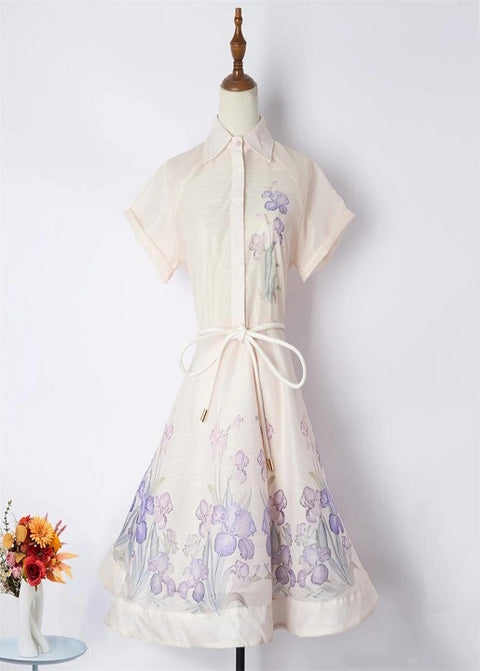 New Summer Floral Print Collar Bow Tie Scarf Neck Flare Sleeve Midi Dress CODE: KAR3173