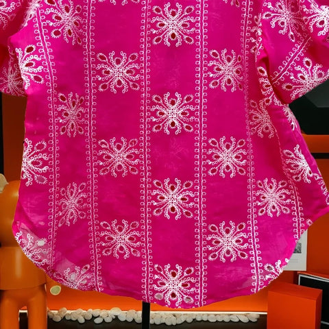 New Fashion Turm-down Collar Puff Sleeves Hollo-out Sweet Top CODE: KAR3174