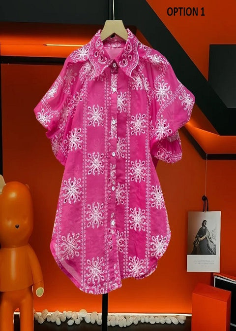 New Fashion Turm-down Collar Puff Sleeves Hollo-out Sweet Top CODE: KAR3174