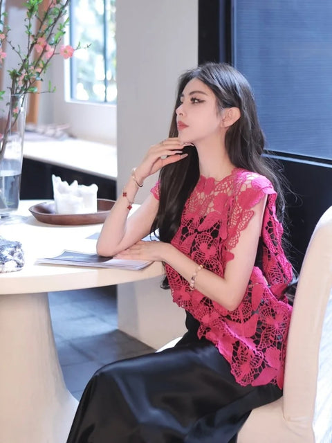 New Hollowed Out Butterfly Hook Flower Sexy O Neck Elegant Top CODE: KAR3182