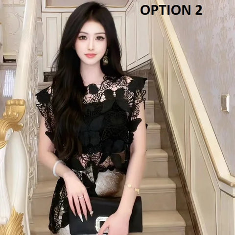 New Hollowed Out Butterfly Hook Flower Sexy O Neck Elegant Top CODE: KAR3182