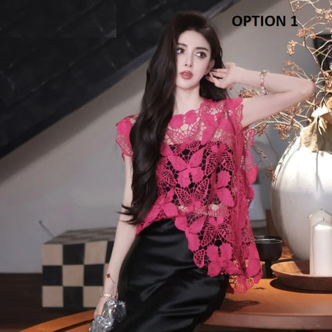 New Hollowed Out Butterfly Hook Flower Sexy O Neck Elegant Top CODE: KAR3182