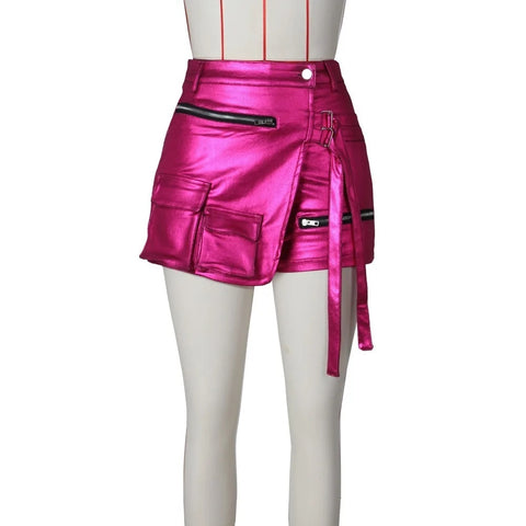 Summer New High Waisted Zipper Pocket Cargo Laser Elasticity Bottom CODE: KAR3187