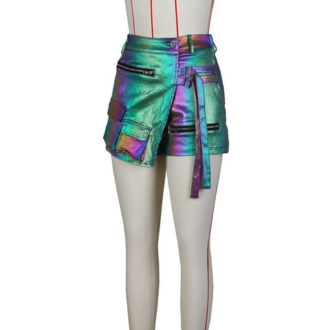 Summer New High Waisted Zipper Pocket Cargo Laser Elasticity Bottom CODE: KAR3187