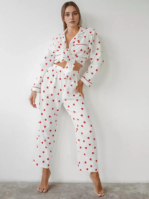 New Printed Loose Pants Valentine Love Pajamas Two Piece Set CODE: KAR3188