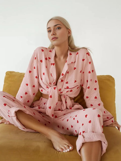 New Printed Loose Pants Valentine Love Pajamas Two Piece Set CODE: KAR3188