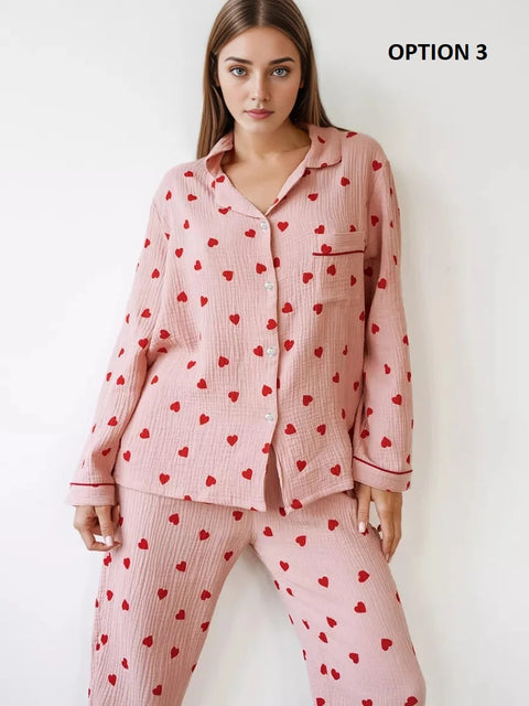 New Printed Loose Pants Valentine Love Pajamas Two Piece Set CODE: KAR3188