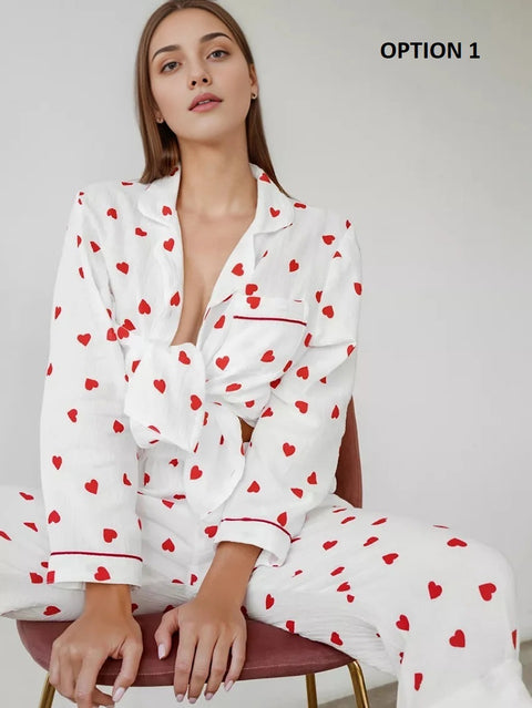 New Printed Loose Pants Valentine Love Pajamas Two Piece Set CODE: KAR3188