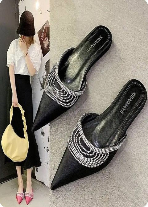 New Pointed Toe Fashion Slides Muller All-match Flat-bottomed Slippers CODE: KAR3196