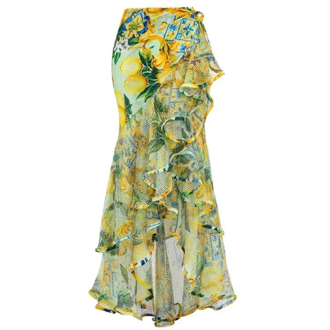 Summer Lemon Print V-Neck Push Up Swimsuit and Skirt Swimwear CODE: KAR3197