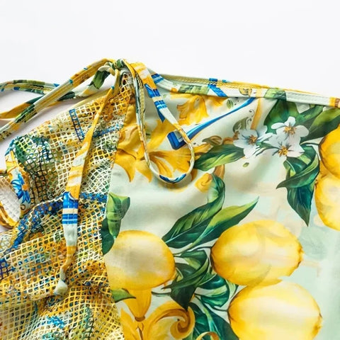 Summer Lemon Print V-Neck Push Up Swimsuit and Skirt Swimwear CODE: KAR3197