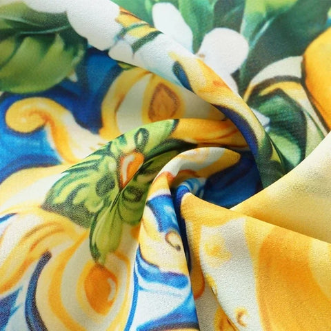 Summer Lemon Print V-Neck Push Up Swimsuit and Skirt Swimwear CODE: KAR3197