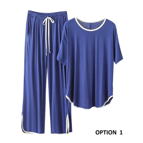 Summer Loose T Shirt Wide Leg Pant Casual Pajamas 2-piece Set CODE: KAR3198