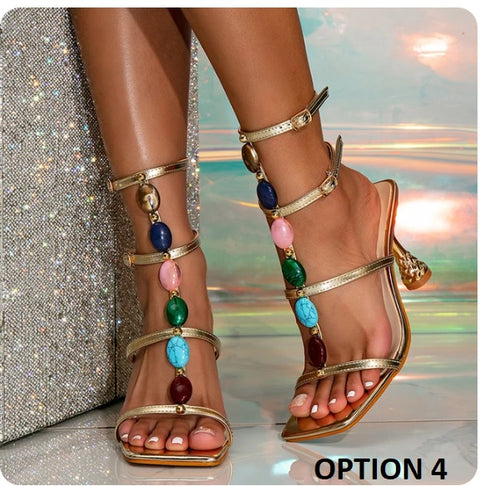 Summer Gladiator Hollow Out Narrow Band Open Toe Ankle Strap Heel CODE: KAR3199