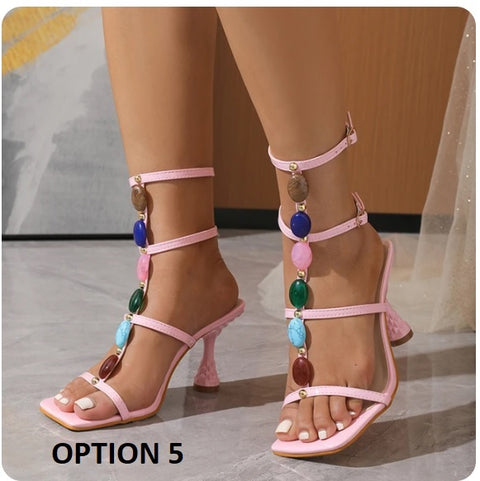 Summer Gladiator Hollow Out Narrow Band Open Toe Ankle Strap Heel CODE: KAR3199