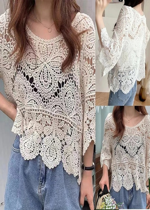 New Cover Up Hollow Out Crochet Floral Sleeve Blouse Top CODE: KAR3203