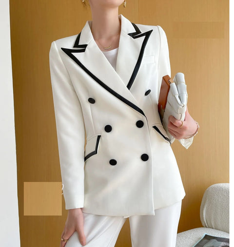 New Long Sleeve Blazer+Long  Patchwork Formal Pant 2 Piece Set CODE: KAR3205