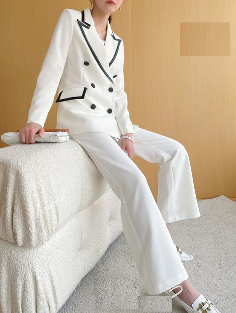 New Long Sleeve Blazer+Long  Patchwork Formal Pant 2 Piece Set CODE: KAR3205