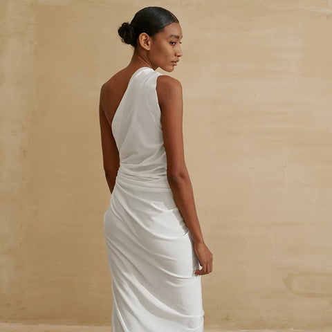 Sexy One-shoulder Asymmetric Midi Cover Tunic Beachwear Swimwear CODE: KAR3207