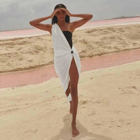 Sexy One-shoulder Asymmetric Midi Cover Tunic Beachwear Swimwear CODE: KAR3207