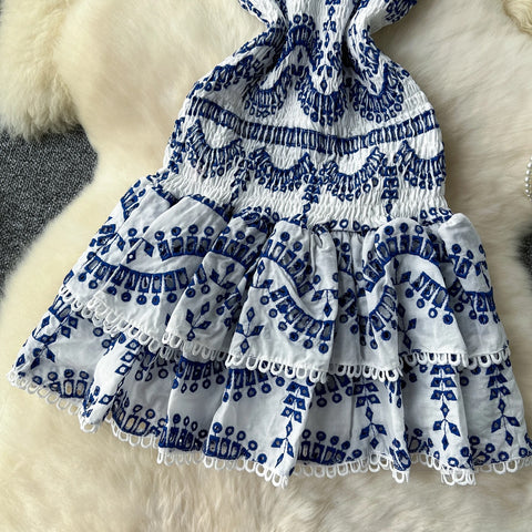 New Design Pleated Sleeveless Tube Embroidered Ruffle Lace Dress CODE: KAR3210