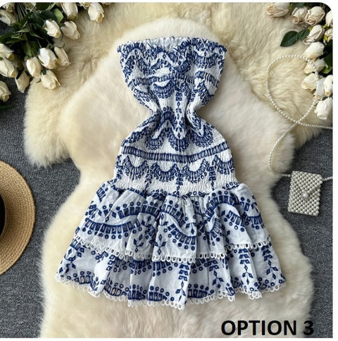 New Design Pleated Sleeveless Tube Embroidered Ruffle Lace Dress CODE: KAR3210