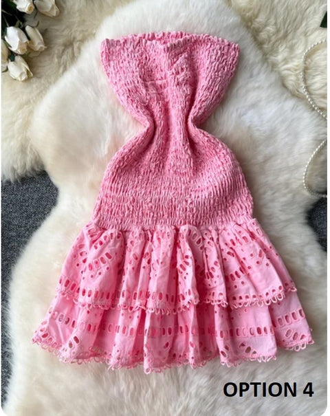 New Design Pleated Sleeveless Tube Embroidered Ruffle Lace Dress CODE: KAR3210
