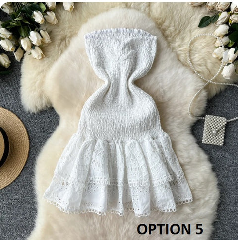 New Design Pleated Sleeveless Tube Embroidered Ruffle Lace Dress CODE: KAR3210