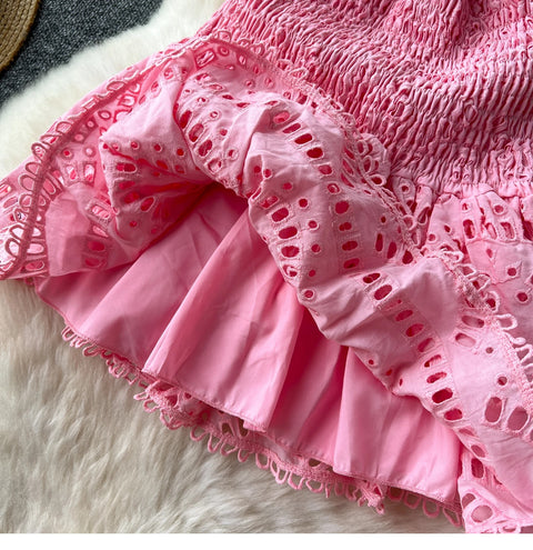 New Design Pleated Sleeveless Tube Embroidered Ruffle Lace Dress CODE: KAR3210