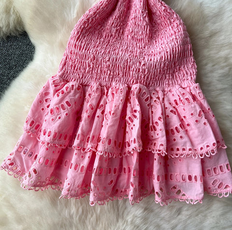 New Design Pleated Sleeveless Tube Embroidered Ruffle Lace Dress CODE: KAR3210