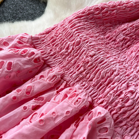 New Design Pleated Sleeveless Tube Embroidered Ruffle Lace Dress CODE: KAR3210