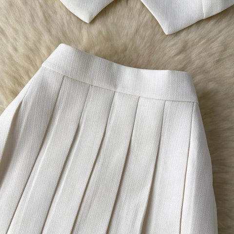 New Summer Single Breasted Basic Camisole+Zipper Design Pleated Skirt Two Pieces Set CODE: KAR3211