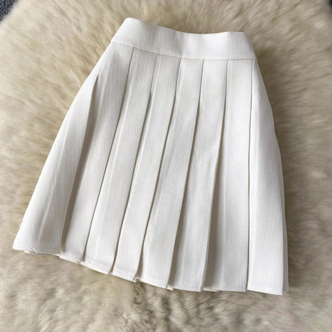New Summer Single Breasted Basic Camisole+Zipper Design Pleated Skirt Two Pieces Set CODE: KAR3211