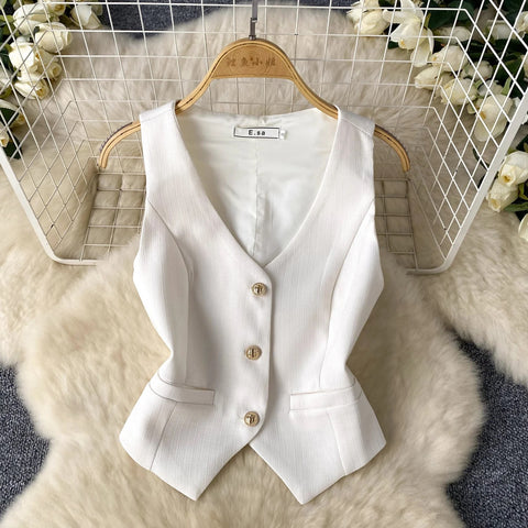 New Summer Single Breasted Basic Camisole+Zipper Design Pleated Skirt Two Pieces Set CODE: KAR3211