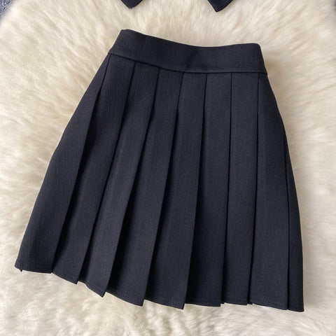 New Summer Single Breasted Basic Camisole+Zipper Design Pleated Skirt Two Pieces Set CODE: KAR3211