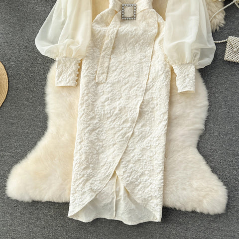 Luxury Lantern Sleeves Design Long Banquet Off Shoulder Strapless Dress CODE: KAR3213
