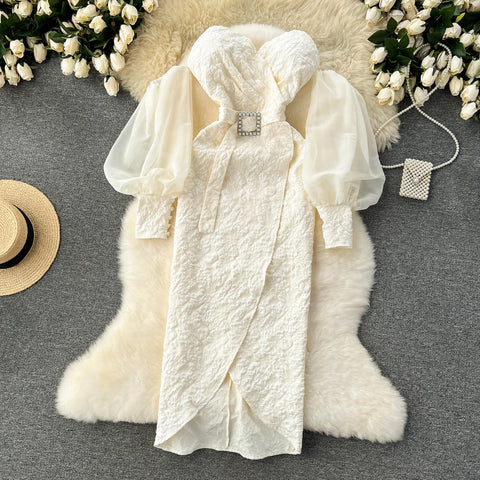 Luxury Lantern Sleeves Design Long Banquet Off Shoulder Strapless Dress CODE: KAR3213
