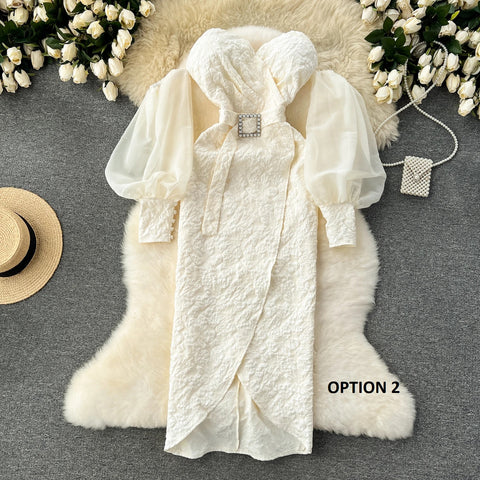 Luxury Lantern Sleeves Design Long Banquet Off Shoulder Strapless Dress CODE: KAR3213