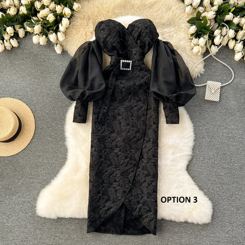 Luxury Lantern Sleeves Design Long Banquet Off Shoulder Strapless Dress CODE: KAR3213