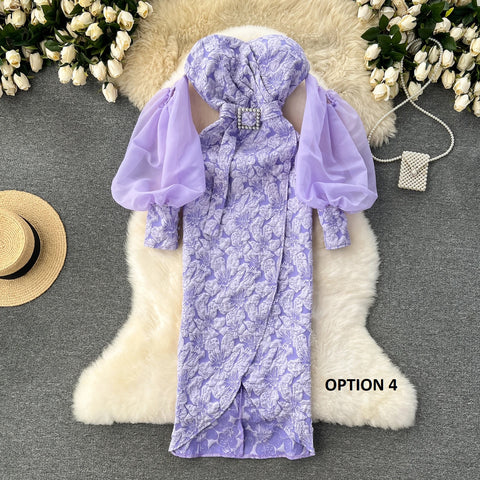 Luxury Lantern Sleeves Design Long Banquet Off Shoulder Strapless Dress CODE: KAR3213