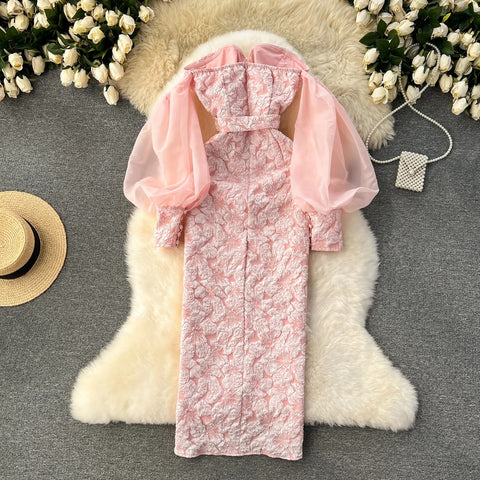Luxury Lantern Sleeves Design Long Banquet Off Shoulder Strapless Dress CODE: KAR3213